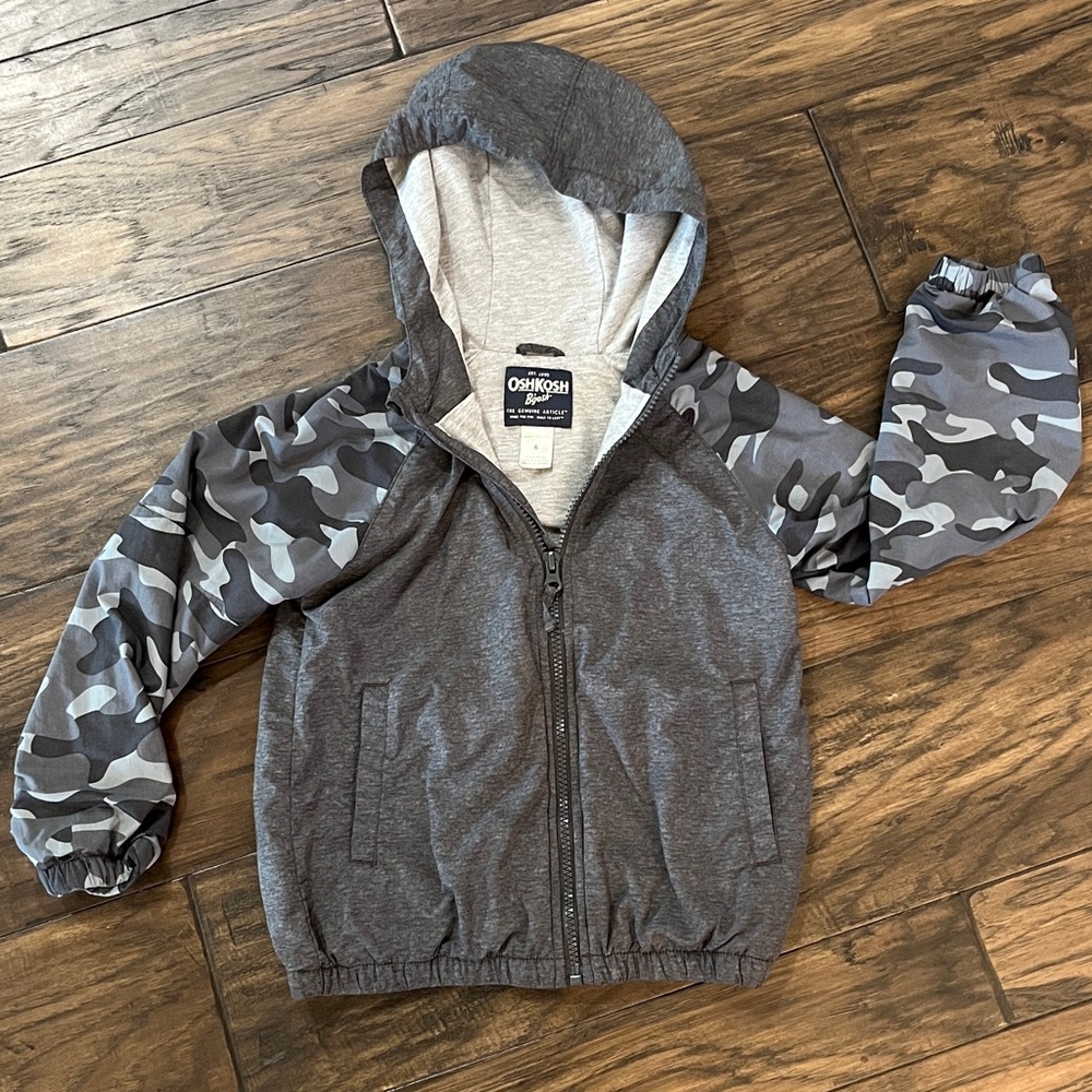 Gray Camo Kids Full Zip Windbreaker Hoodie